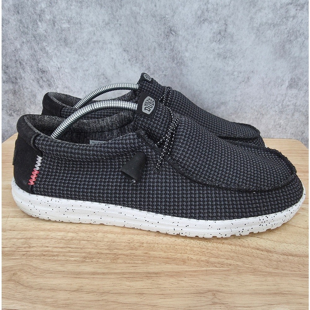Hey Dude Wally Sport Mesh Sneakers Mens 12 Black White Slip On Loafers Travel